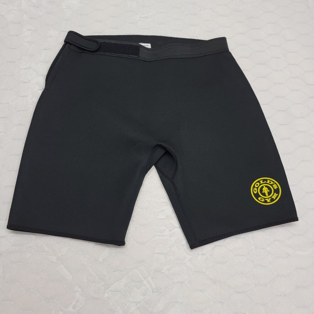 Gold's Gym Mens M/L Black Neoprene Sauna Shorts Sweat Weight Loss Workout Zip